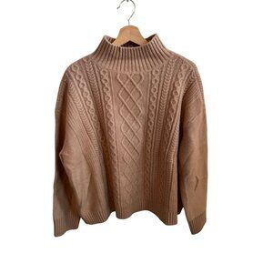 Loft Brown Cable Knit Turtleneck Sweater Women's Size M Pullover Top